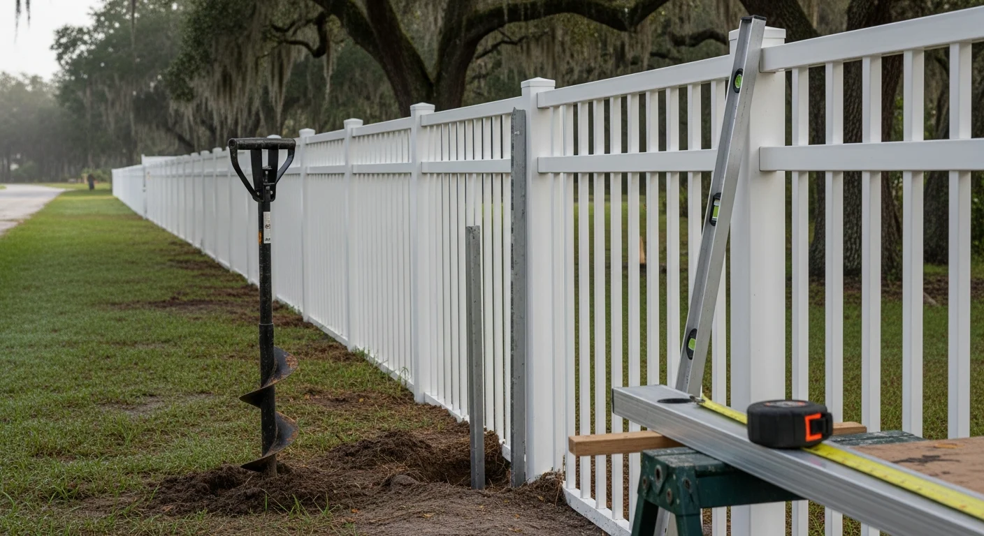 A newly installed aluminum picket fence running along the perimeter of a residential yard in High Springs, Florida. The powder-coated black fence panels are set against a green lawn with a self-latching gate visible near the home's entrance.
